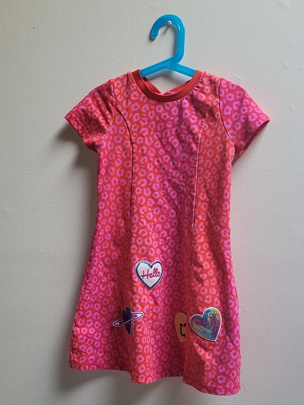 Girls Pink & Orange Leopard Print Patch Dress